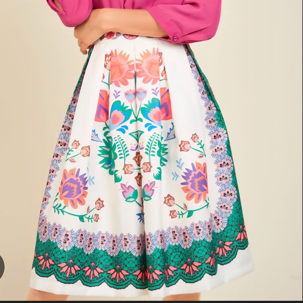 Anthropologie Folksy Floral Full A-Line Skirt Womens Small